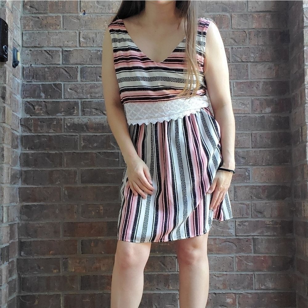 Rewind pink and white striped dress